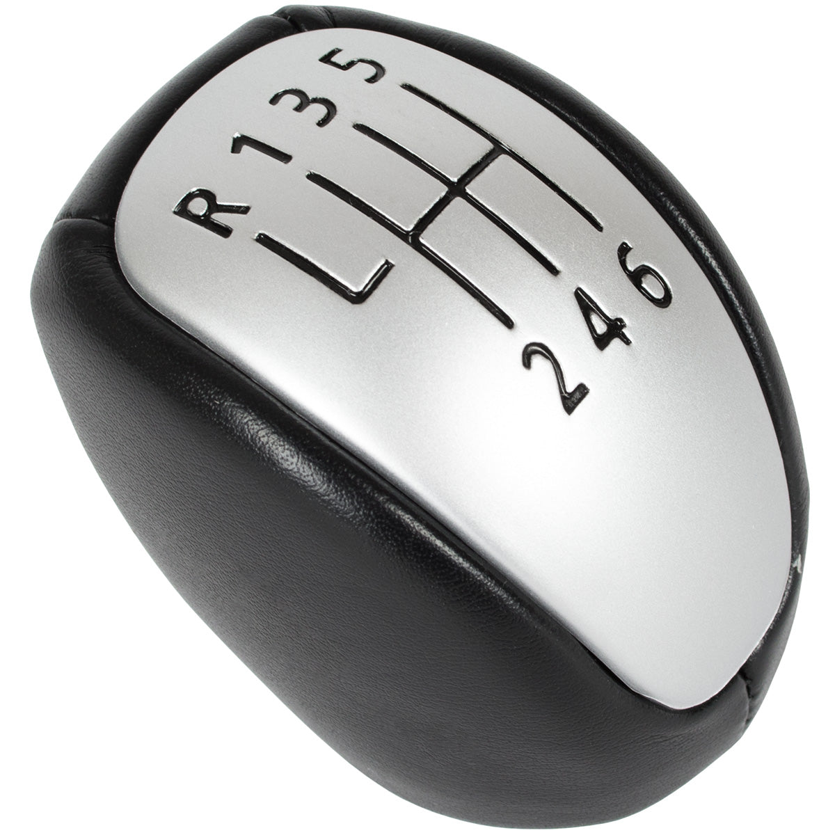 Renault Laguna III 07-15 Gear stick knob 6 SPEEDS BLACK ECO-LEATHER + SILVER