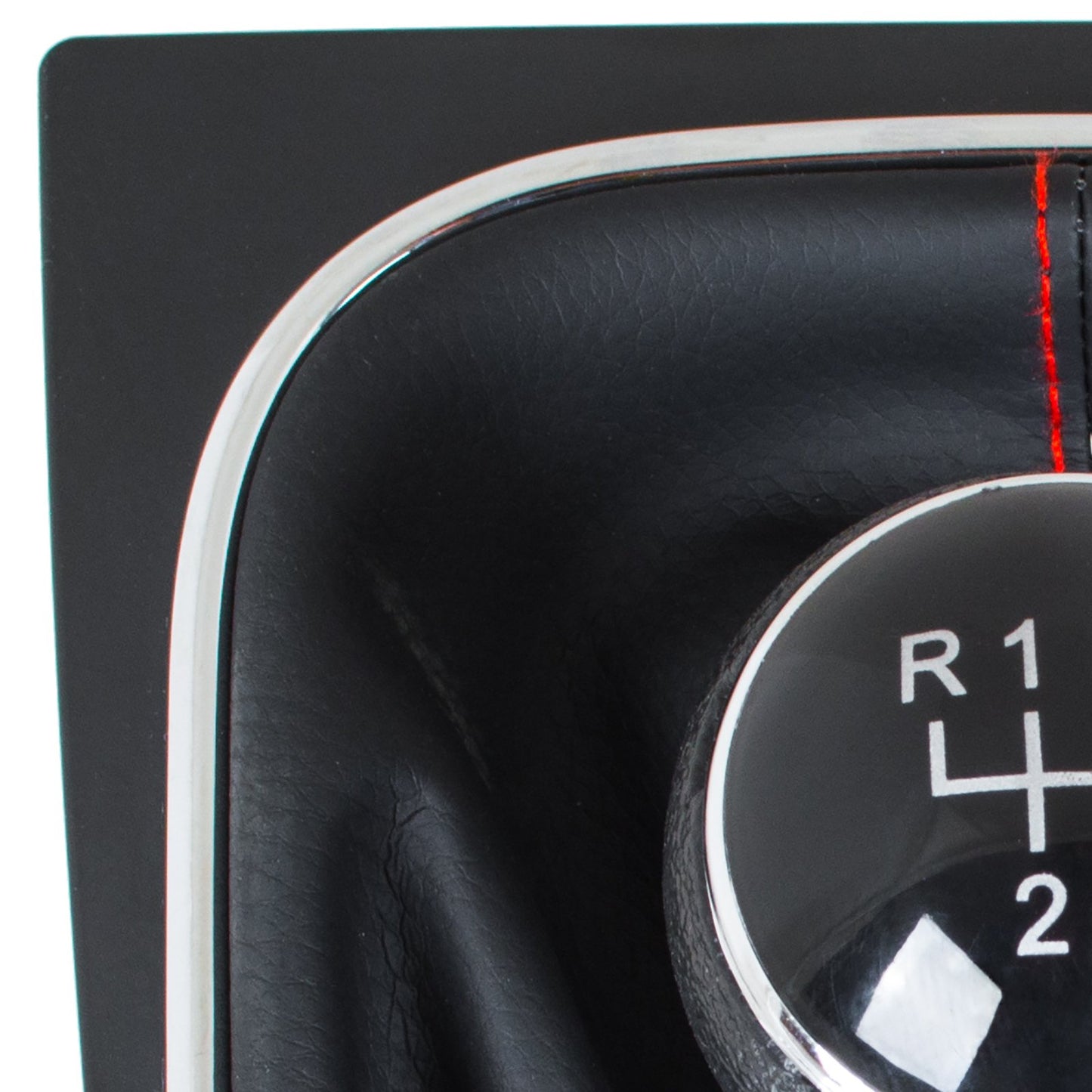 VW Golf V 03-08 gear knob + BLACK gaiter with RED stitching and CHROME frame 6-SPEED
