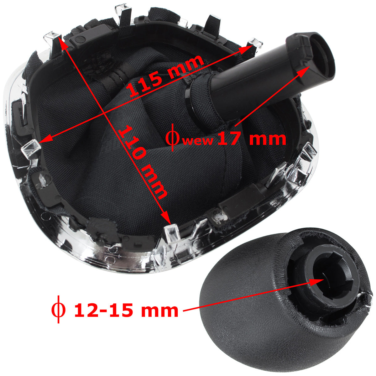 Renault Trafic III 14-19 Gear Knob BLACK / CHROME + BLACK GAITER WITH CHROME FRAME 6-SPEED