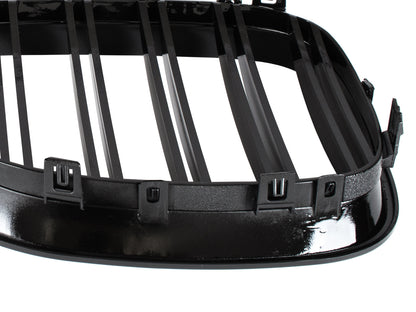 BMW 5 E60 / E61 03-10 grilles between headlights (kidneys) left + right set BLACK GLOSSY DOUBLE BAR