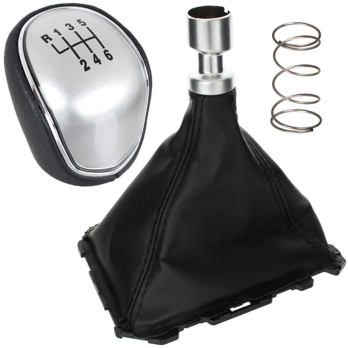 Ford Focus Mk3 11-14 gear knob BLACK ECO-LEATHER + SILVER + gaiter with frame 6 SPEEDS