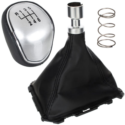 Ford Focus Mk3 11-14 gear knob BLACK ECO-LEATHER + SILVER + gaiter with frame 6 SPEEDS