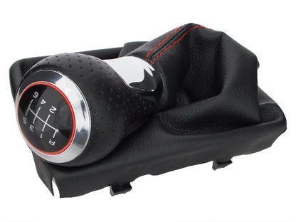 Audi A5 8T 07-16 gear knob BLACK + CHROME 6-SPEED + BLACK GAITER WITH RED STITCHING