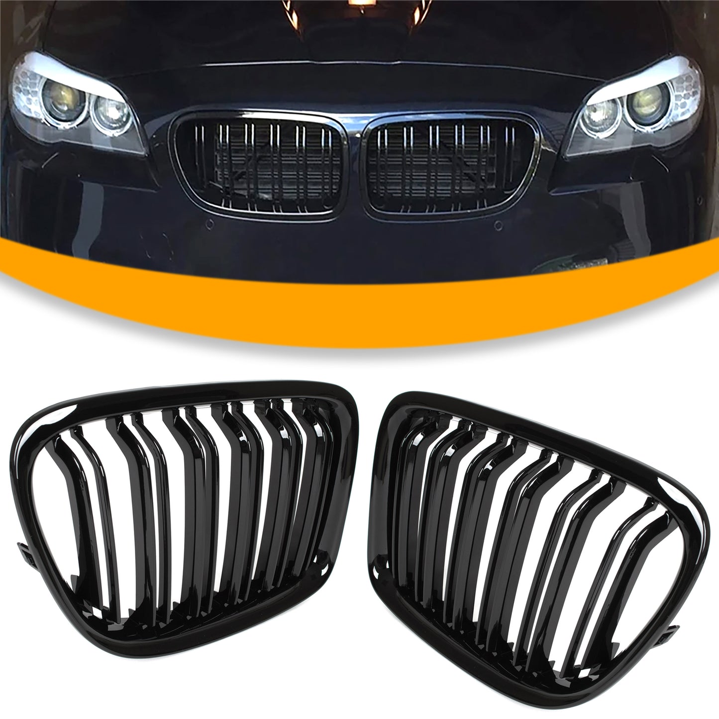 BMW X1 E84 09-15 atrapy między reflektory (nerki) lewa + prawa kpl. BLACK GLOSSY DOUBLE BAR