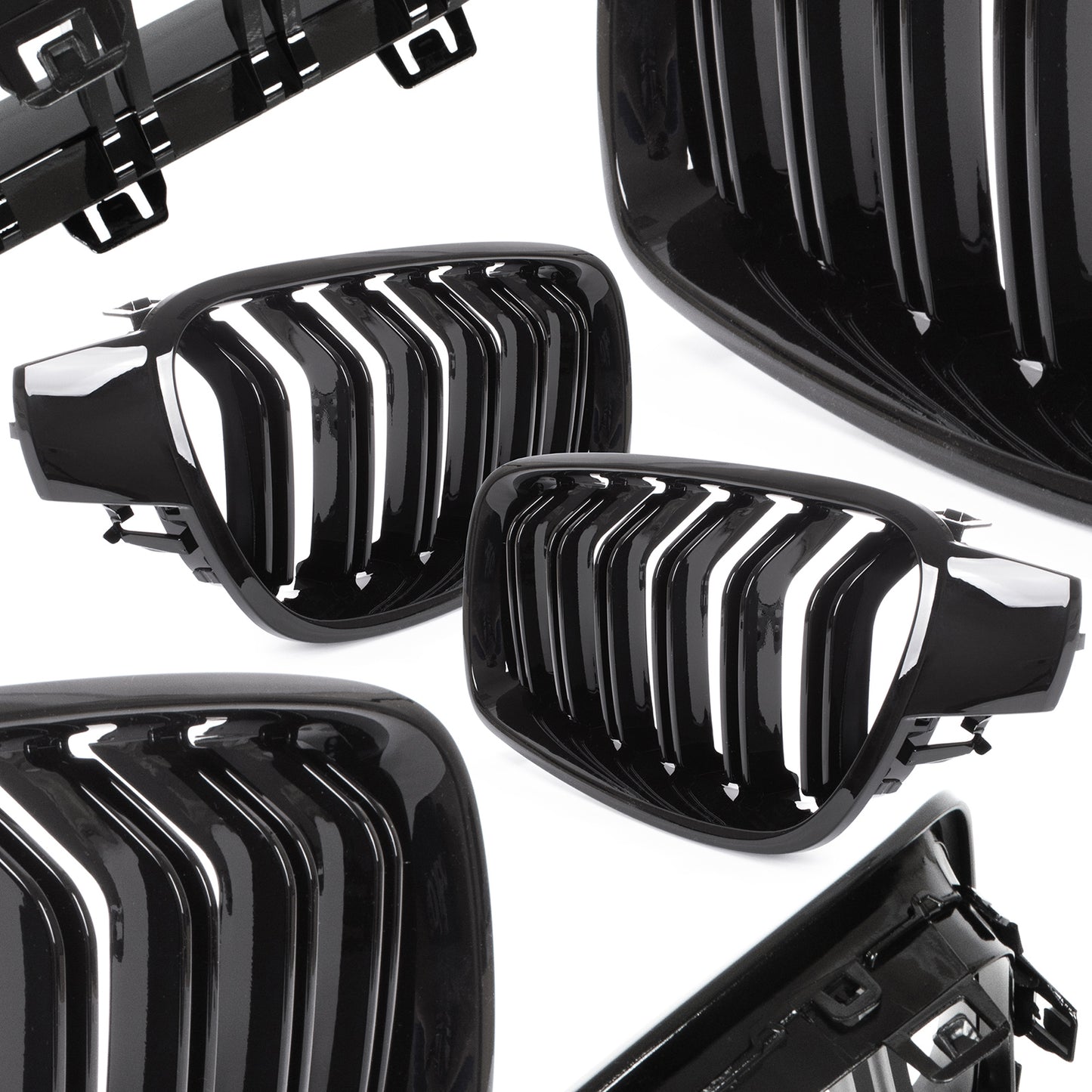 BMW 3 F30 / F31 11-15 SEDAN / WAGON grilles (kidneys) left + right set BLACK GLOSSY DOUBLE BAR