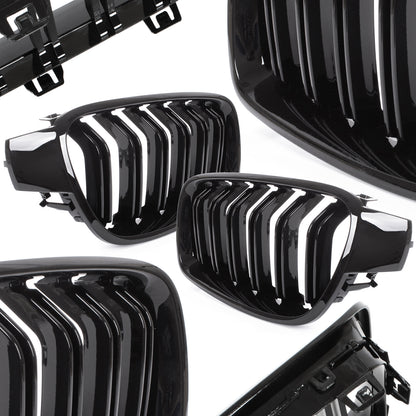 BMW 3 F30 / F31 11-15 SEDAN / WAGON grilles (kidneys) left + right set BLACK GLOSSY DOUBLE BAR