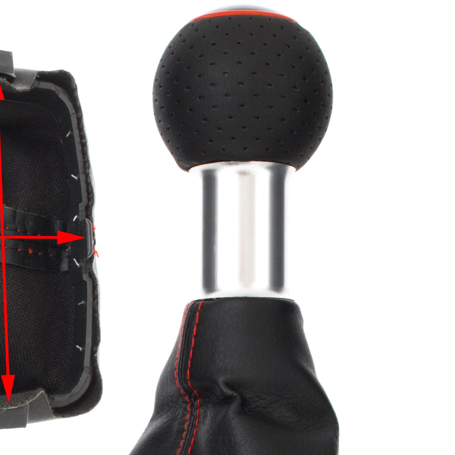 Audi A3 I 8L 96-03 gear knob BLACK + BLACK GAITER with RED STITCHING RED RING 5 GEARS REVERSE AT THE BOTTOM