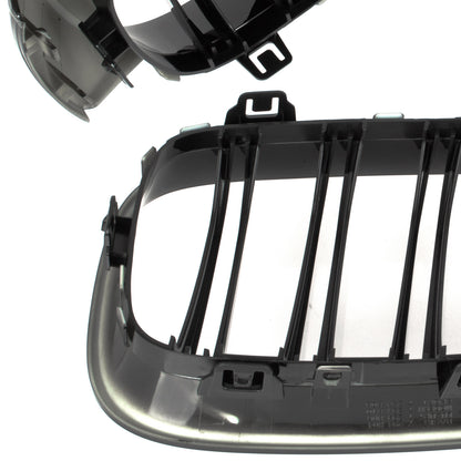 BMW 3 F34 GT 13-20 grilles between headlights (kidney grilles) left + right set. BLACK GLOSSY DOUBLE BAR