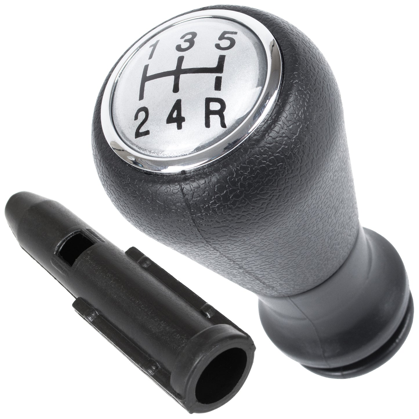 Peugeot 206 gałka zmiany biegów SILVER + CZARNY SCHEMAT 5 BIEGÓW + adapter / przejściówka dźwigni drążka gałki zmiany biegów 2 szt. KPL