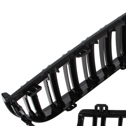 BMW 3 E90 / E91 04-09 SEDAN / WAGON grilles between headlights (kidneys) left + right set. BLACK GLOSSY DOUBLE BAR CURVED RIBS