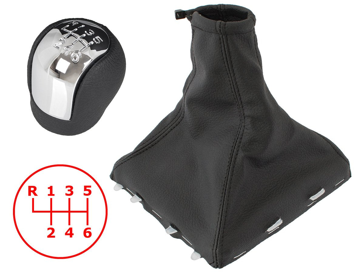 @@@@@ Opel Vectra C 02-08 gear knob 6 SPEED ECO LEATHER + CHROME + gear gaiter + WHITE frame 2 pcs. SET