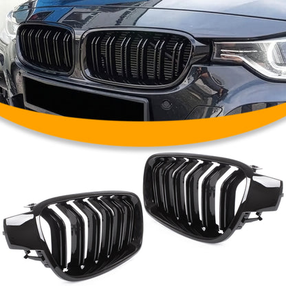 BMW 3 F30 / F31 11-15 SEDAN / WAGON grilles (kidneys) left + right set BLACK GLOSSY DOUBLE BAR