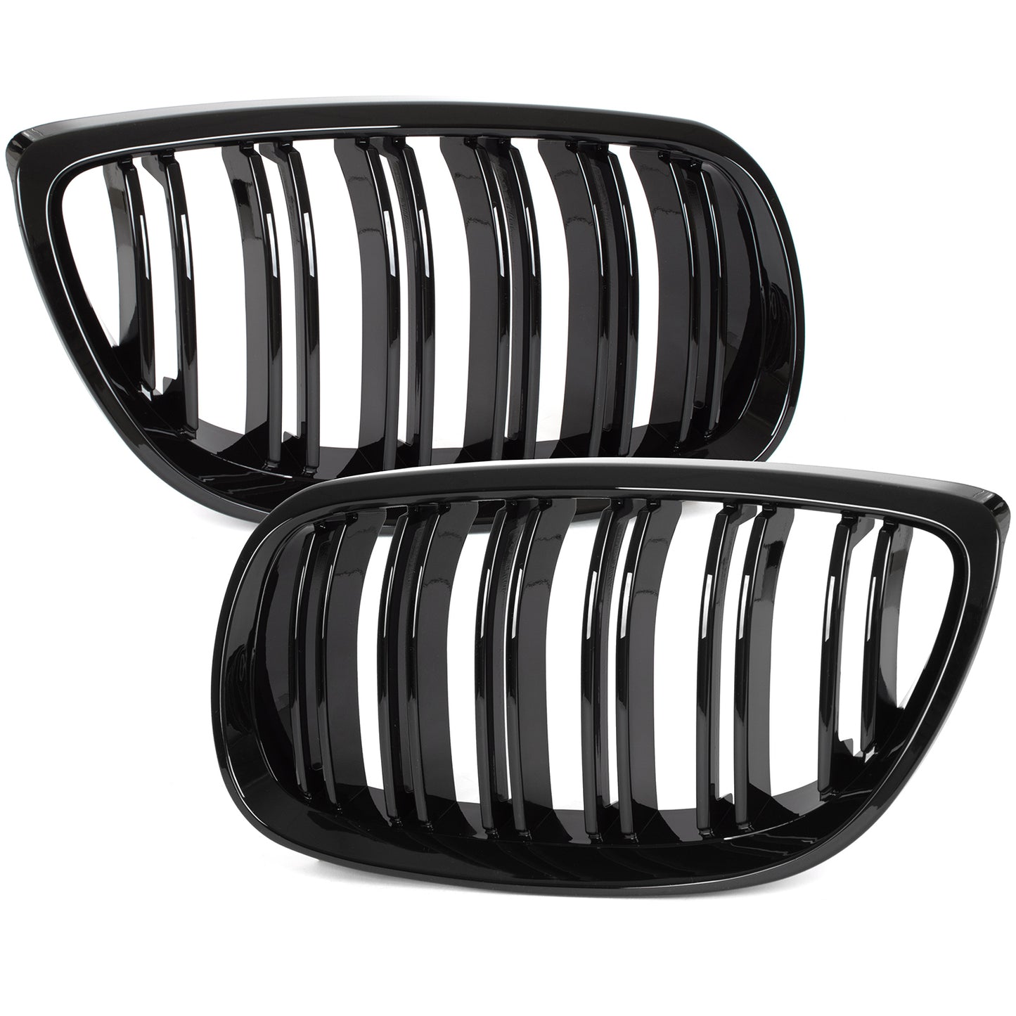 BMW 3 E92 E93 06-10 dummy grilles between headlights (kidneys) left + right set. BLACK GLOSSY DOUBLE BAR