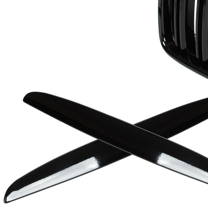 BMW 3 E90 / E91 04-09 SEDAN / WAGON grilles between headlights (kidneys) left + right set. BLACK GLOSSY DOUBLE BAR CURVED RIBS