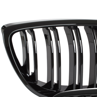 BMW 3 E92 E93 06-10 dummy grilles between headlights (kidneys) left + right set. BLACK GLOSSY DOUBLE BAR