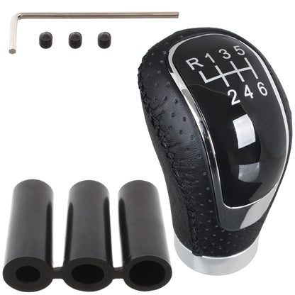 UNIVERSAL gear knob BLACK LEATHER + SILVER 6 SPEEDS