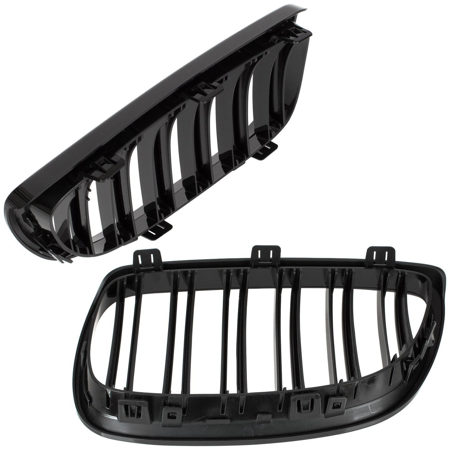 BMW 3 E92 E93 06-10 dummy grilles between headlights (kidneys) left + right set. BLACK GLOSSY DOUBLE BAR