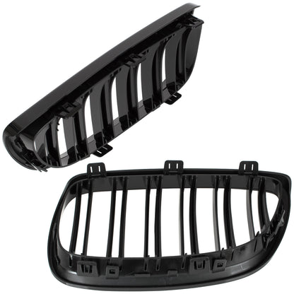 BMW 3 E92 E93 06-10 dummy grilles between headlights (kidneys) left + right set. BLACK GLOSSY DOUBLE BAR