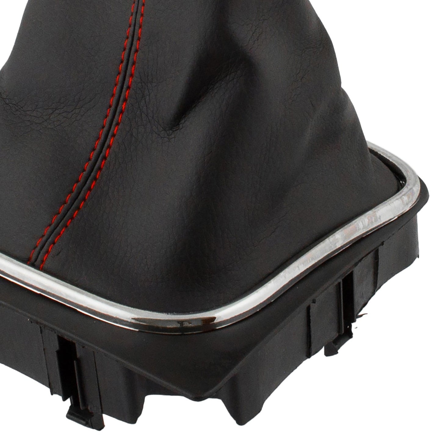 VW Golf V 03-08 gear knob + BLACK gaiter with RED stitching and CHROME frame 6-SPEED