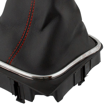 VW Golf V 03-08 gear knob + BLACK gaiter with RED stitching and CHROME frame 6-SPEED