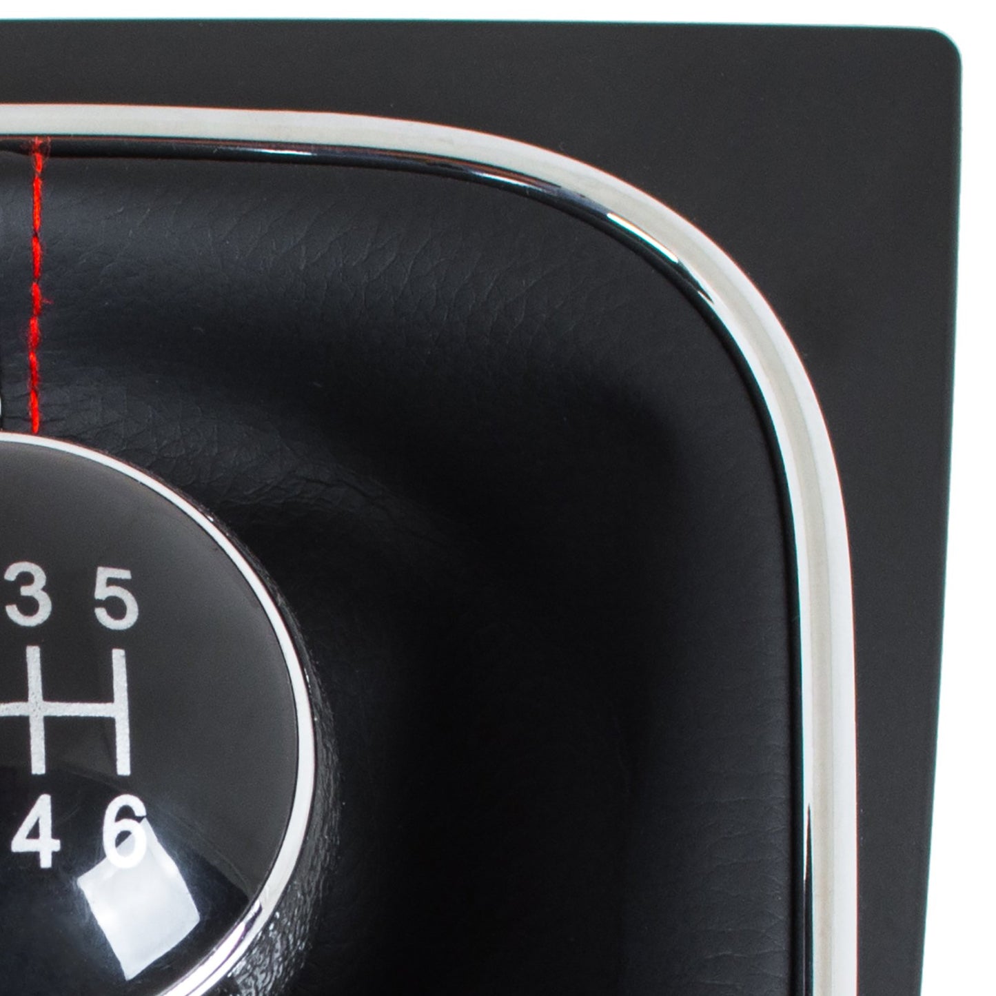 VW Golf V 03-08 gear knob + BLACK gaiter with RED stitching and CHROME frame 6-SPEED