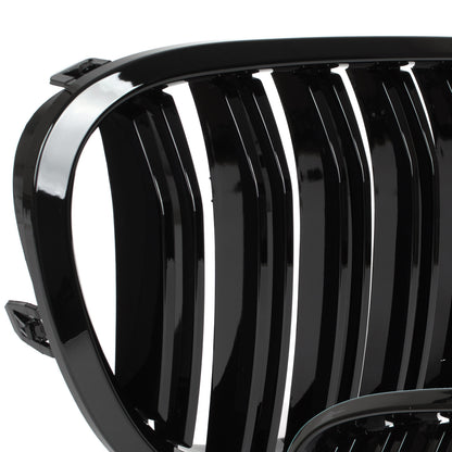 BMW 7 F01 F02 08-11 Grilles between headlights (kidneys) left + right set. BLACK GLOSSY DOUBLE BAR