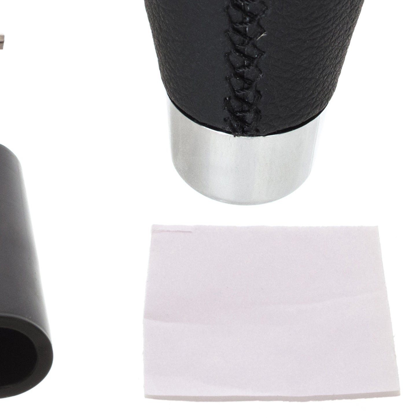 UNIVERSAL gear knob BLACK LEATHER + CHROME + 5 AND 6 SPEED EMBLEMS SET