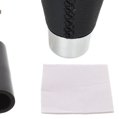 UNIVERSAL gear knob BLACK LEATHER + CHROME + 5 AND 6 SPEED EMBLEMS SET