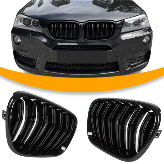 BMW X3 F25 11-14 atrapy między reflektory (nerki) lewa + prawa kpl. BLACK GLOSSY DOUBLE BAR