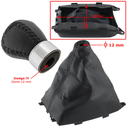 Mazda 6 GG/GY 02-08 gear knob BLACK LEATHER 5 SPEED 12 MM + gear stick gaiter + frame 2 pcs. SET