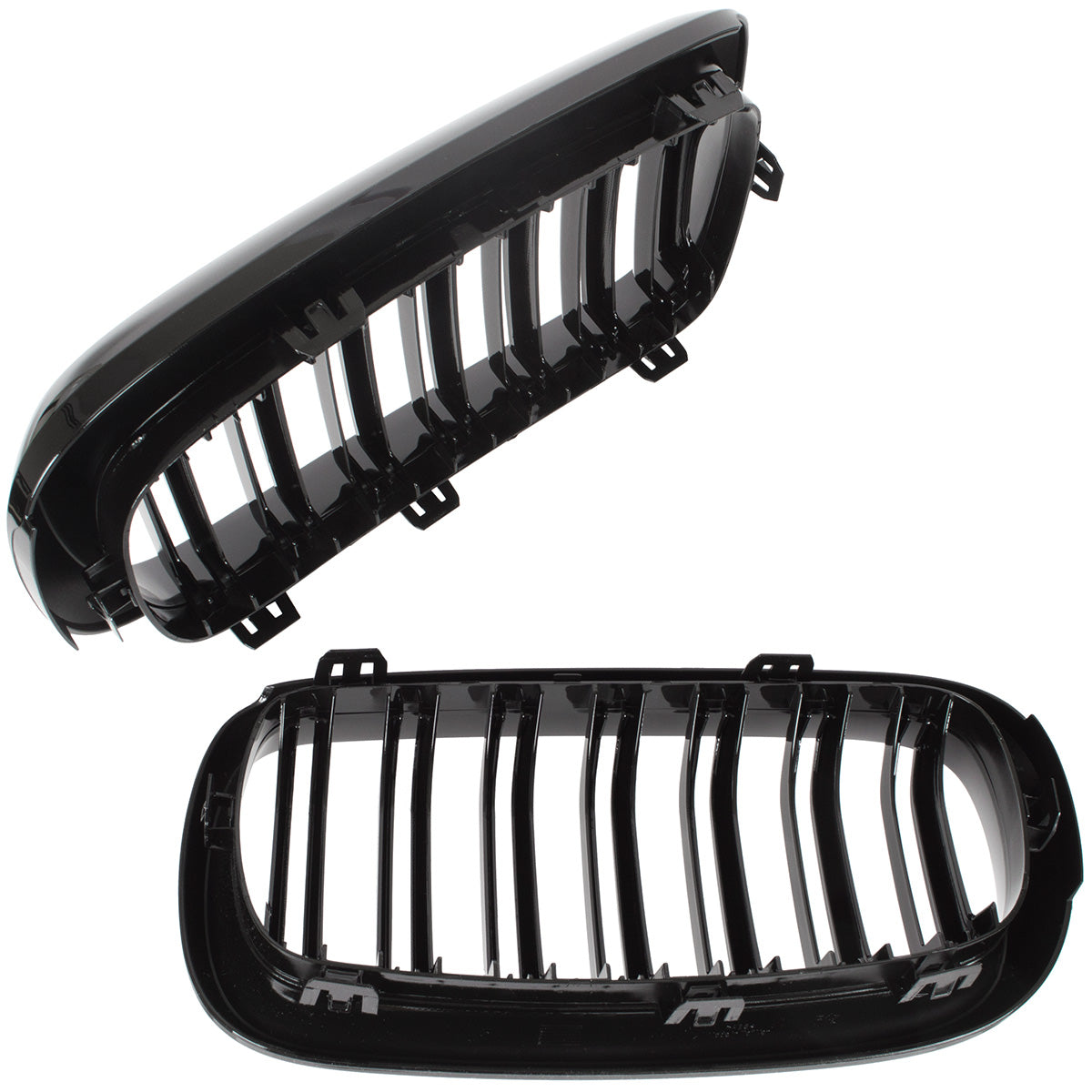 BMW X6 F16 14-19 dummy grilles between headlights (kidneys) left + right set. BLACK GLOSSY DOUBLE BAR