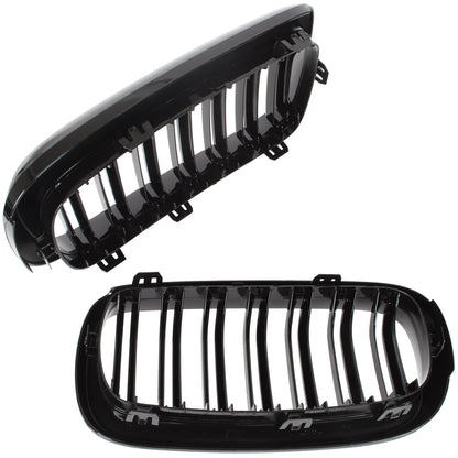 BMW X6 F16 14-19 dummy grilles between headlights (kidneys) left + right set. BLACK GLOSSY DOUBLE BAR