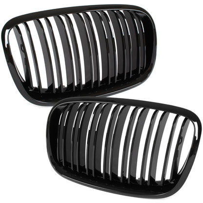BMW X6 E71 07-14 grilles between headlights (kidneys) left + right set BLACK GLOSSY DOUBLE BAR
