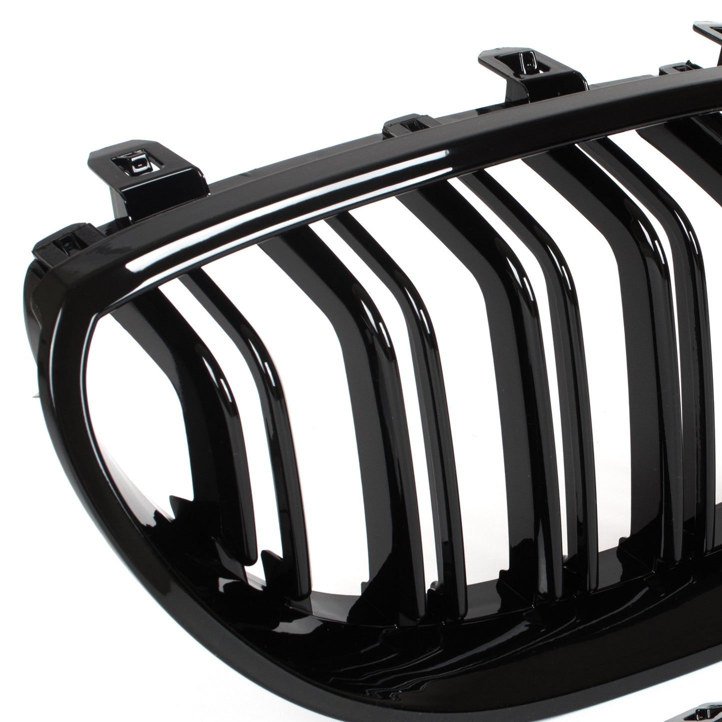 BMW 5 E60 / E61 03-10 grilles between headlights (kidneys) left + right set. BLACK GLOSSY DOUBLE BAR CURVED RIBS
