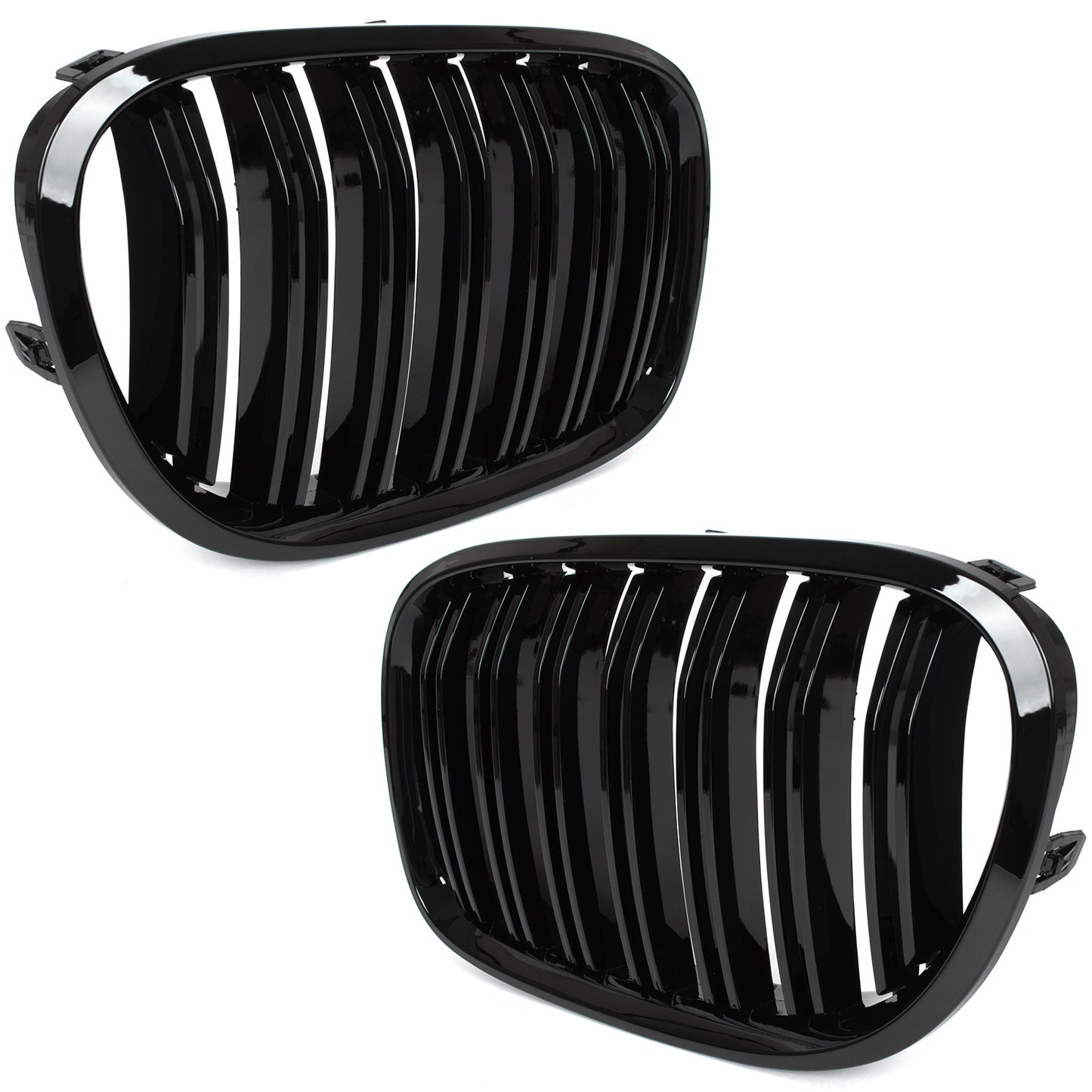 BMW 7 F01 F02 08-11 Grilles between headlights (kidneys) left + right set. BLACK GLOSSY DOUBLE BAR