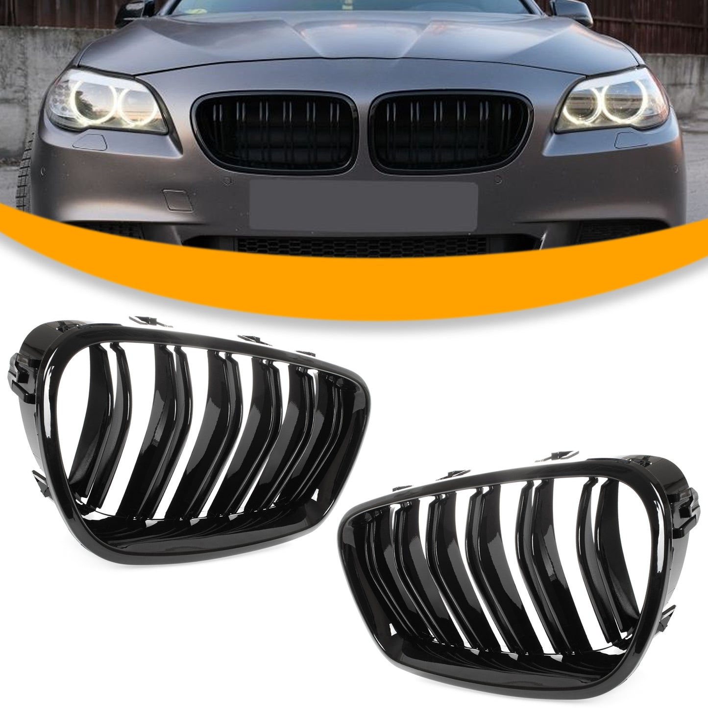 BMW 5 F10 / F11 10-17 grilles between headlights (kidneys) left + right set BLACK GLOSSY DOUBLE BAR