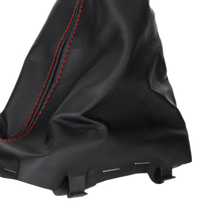 Audi A3 I 8L 96-03 gear knob BLACK + BLACK GAITER with RED STITCHING RED RING 5 GEARS REVERSE AT THE BOTTOM