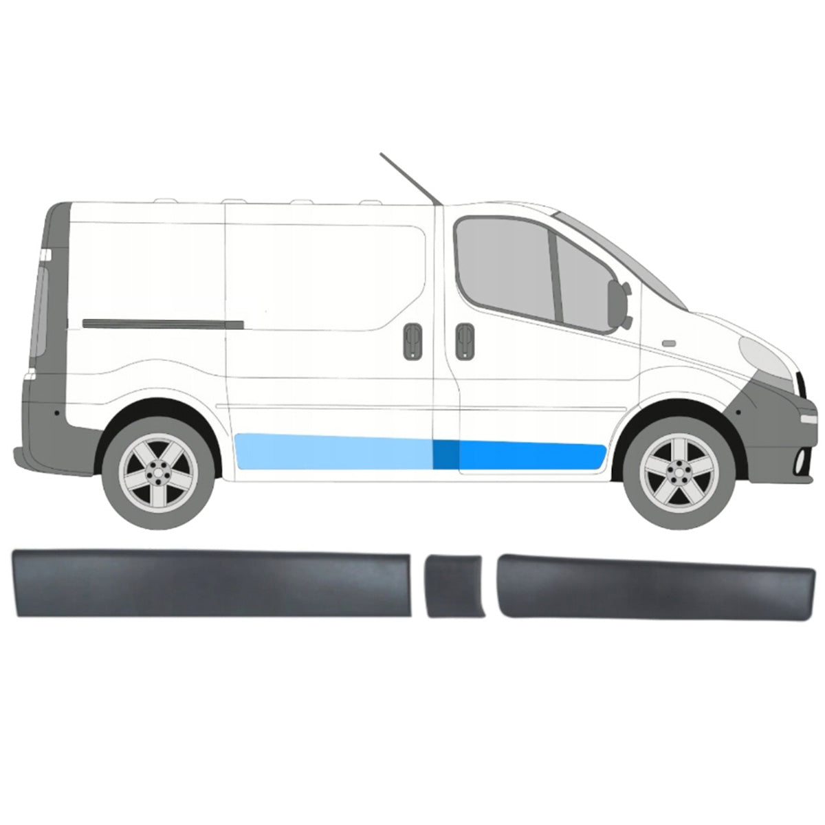 Renault Trafic II 01-13 right front door strip + right side strip FOR THE PILLAR behind the door + right sliding side door 3 pcs. SET