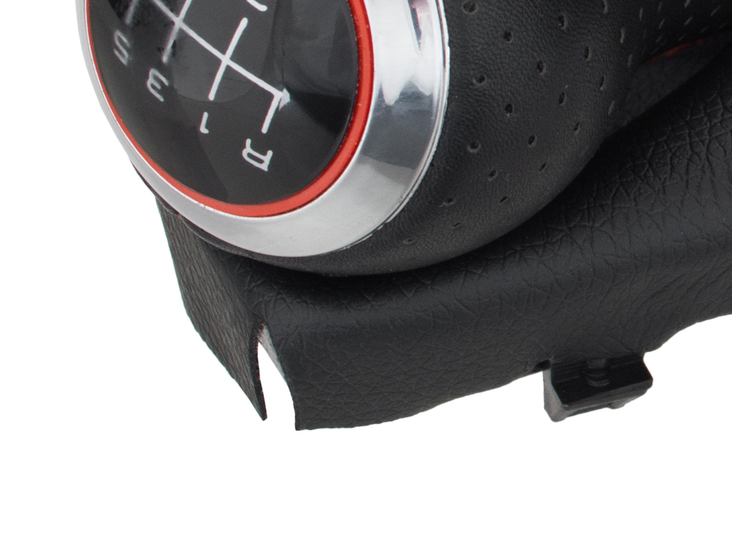 Audi A5 8T 07-16 gear knob BLACK + CHROME 6-SPEED + BLACK GAITER WITH RED STITCHING
