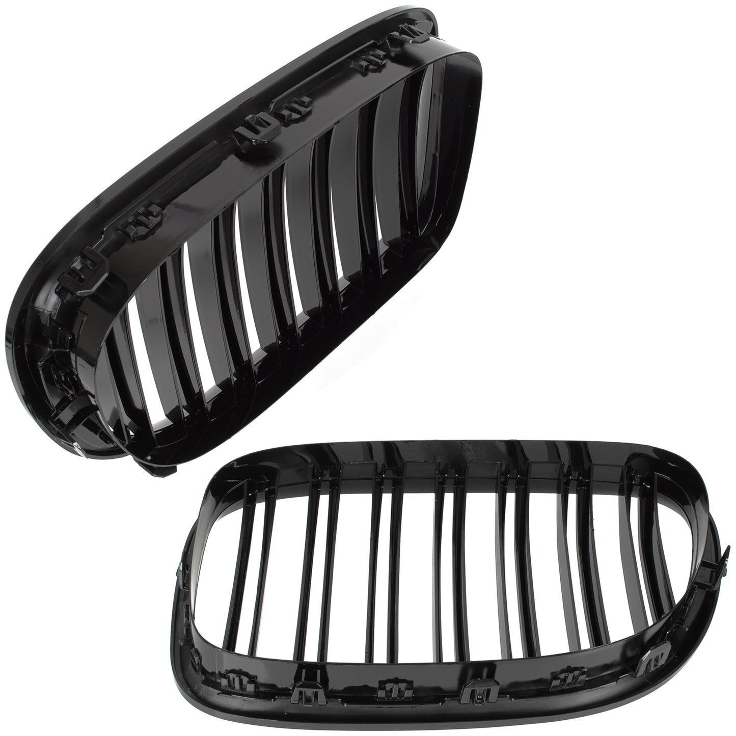 BMW 7 F01 F02 08-11 Grilles between headlights (kidneys) left + right set. BLACK GLOSSY DOUBLE BAR