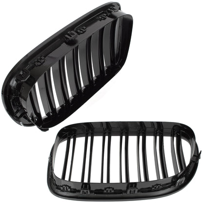 BMW 7 F01 F02 08-11 Grilles between headlights (kidneys) left + right set. BLACK GLOSSY DOUBLE BAR