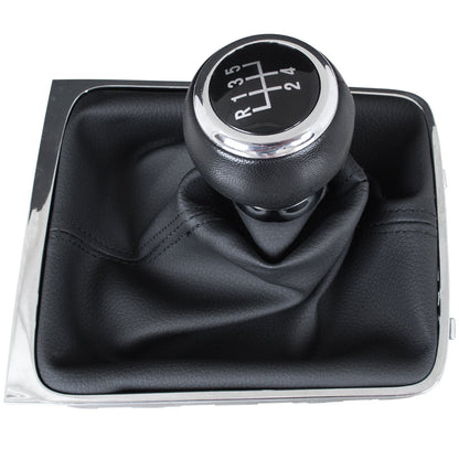 VW Passat B6 05-10 BLACK gear knob + BLACK gaiter with CHROME frame 5 SPEED