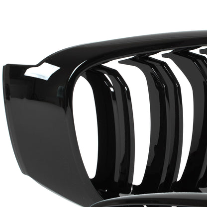 BMW 3 F34 GT 13-20 grilles between headlights (kidney grilles) left + right set. BLACK GLOSSY DOUBLE BAR