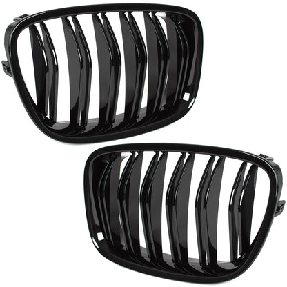 BMW 5 F07 GT 09-17 headlight grilles (kidneys) left + right set BLACK GLOSSY DOUBLE BAR