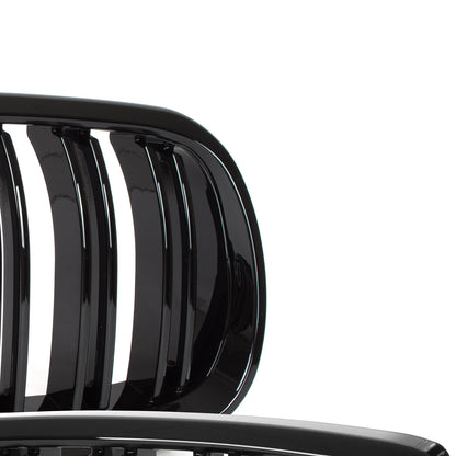 BMW 3 E92 E93 06-10 dummy grilles between headlights (kidneys) left + right set. BLACK GLOSSY DOUBLE BAR