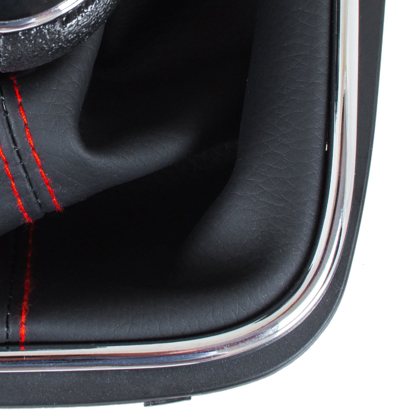 VW Golf V 03-08 gear knob + BLACK gaiter with RED stitching and CHROME frame 6-SPEED