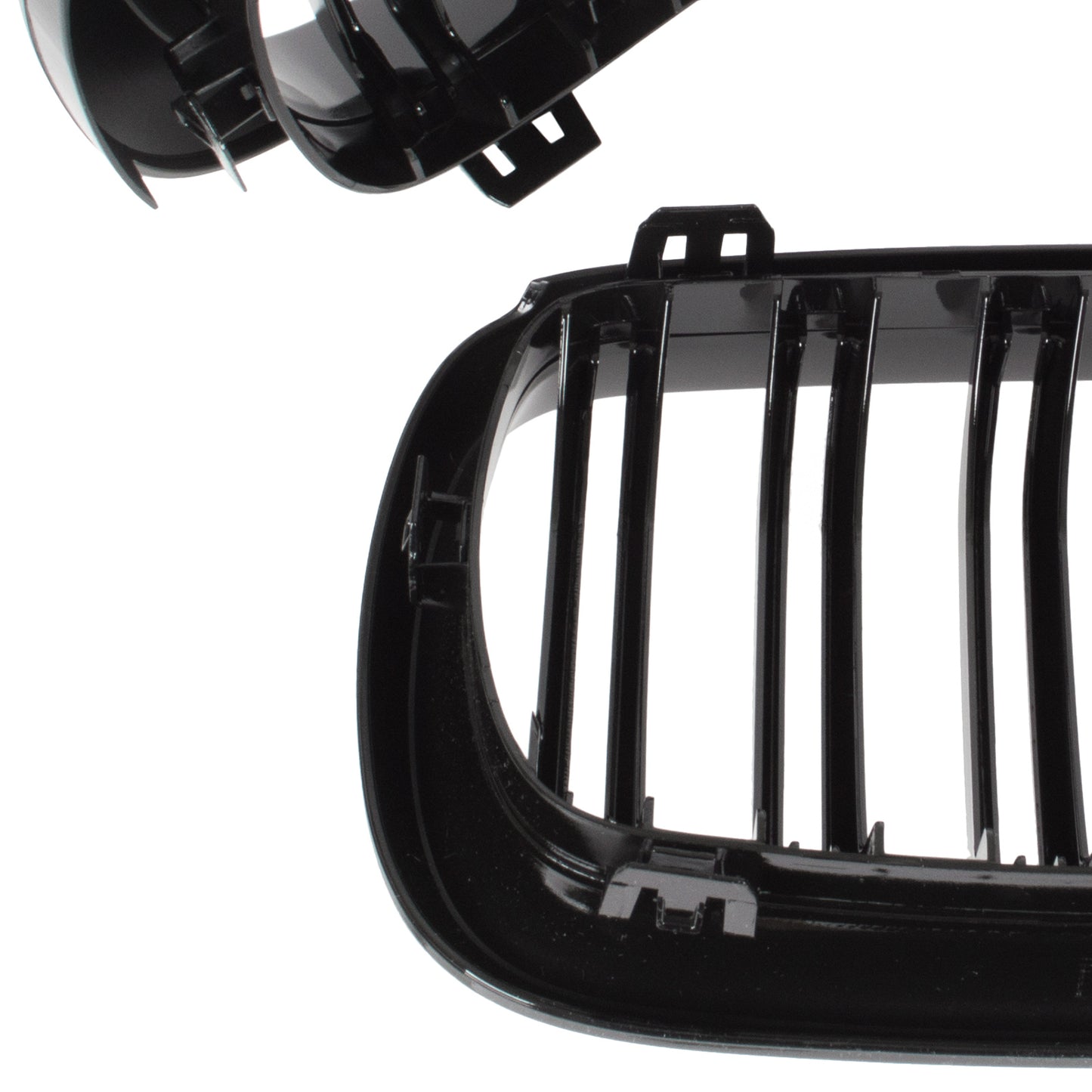 BMW X6 F16 14-19 dummy grilles between headlights (kidneys) left + right set. BLACK GLOSSY DOUBLE BAR