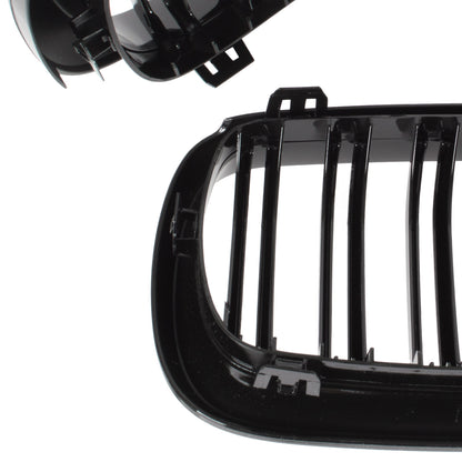 BMW X6 F16 14-19 dummy grilles between headlights (kidneys) left + right set. BLACK GLOSSY DOUBLE BAR