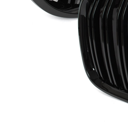 BMW 7 F01 F02 08-11 Grilles between headlights (kidneys) left + right set. BLACK GLOSSY DOUBLE BAR