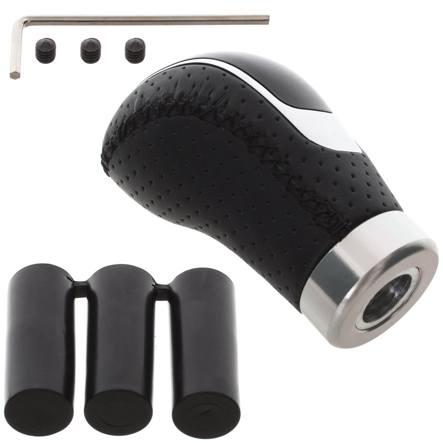 UNIVERSAL gear knob BLACK LEATHER + SILVER 6 SPEEDS